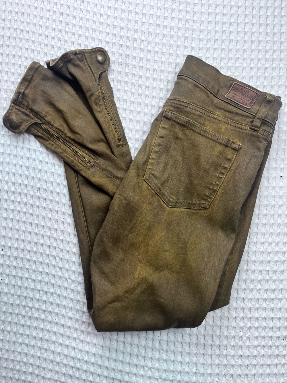 Polo Ralph Lauren Size 30 Brown Olive Coated Skinny Jeans Moto Y2K
